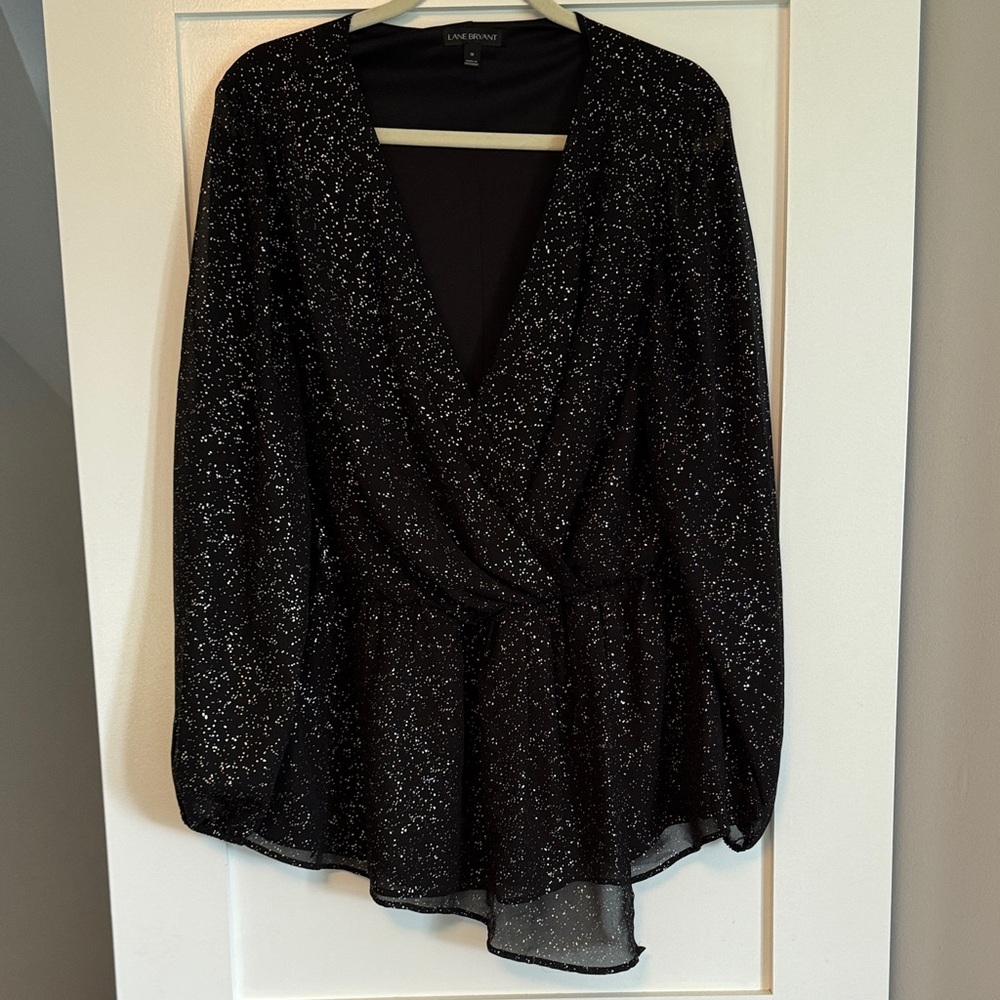 Lane Bryant Black and Gold Glitter Top